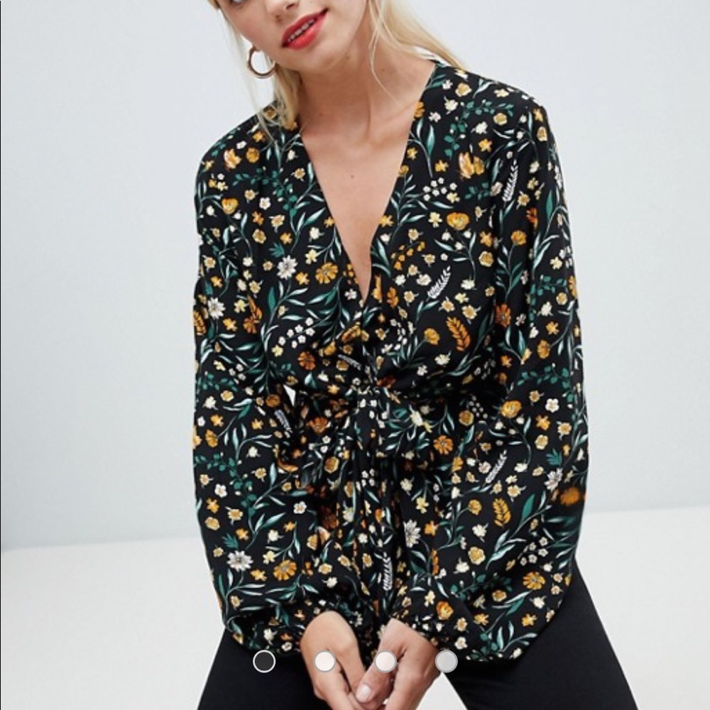 Vila Floral Faux Wrap Top